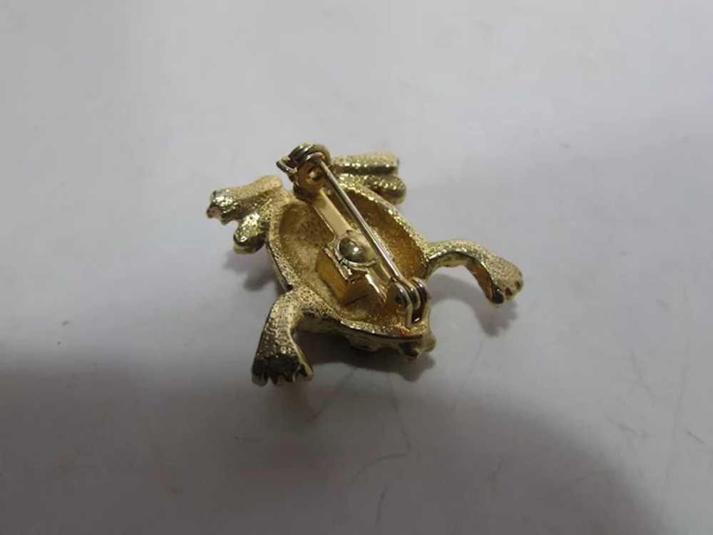 Gold Tone Frog with Green Eyes and Enamelling Enh… - image 9