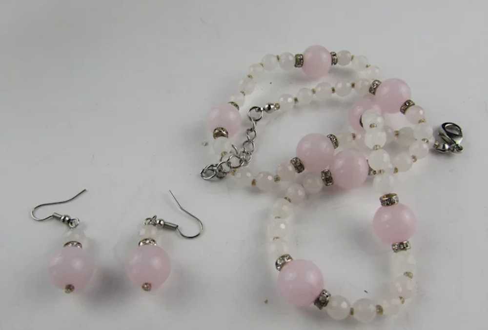 Rose Quartz Beaded Necklace and Matching Earrings… - image 11