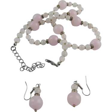 Rose Quartz Beaded Necklace and Matching Earrings… - image 1