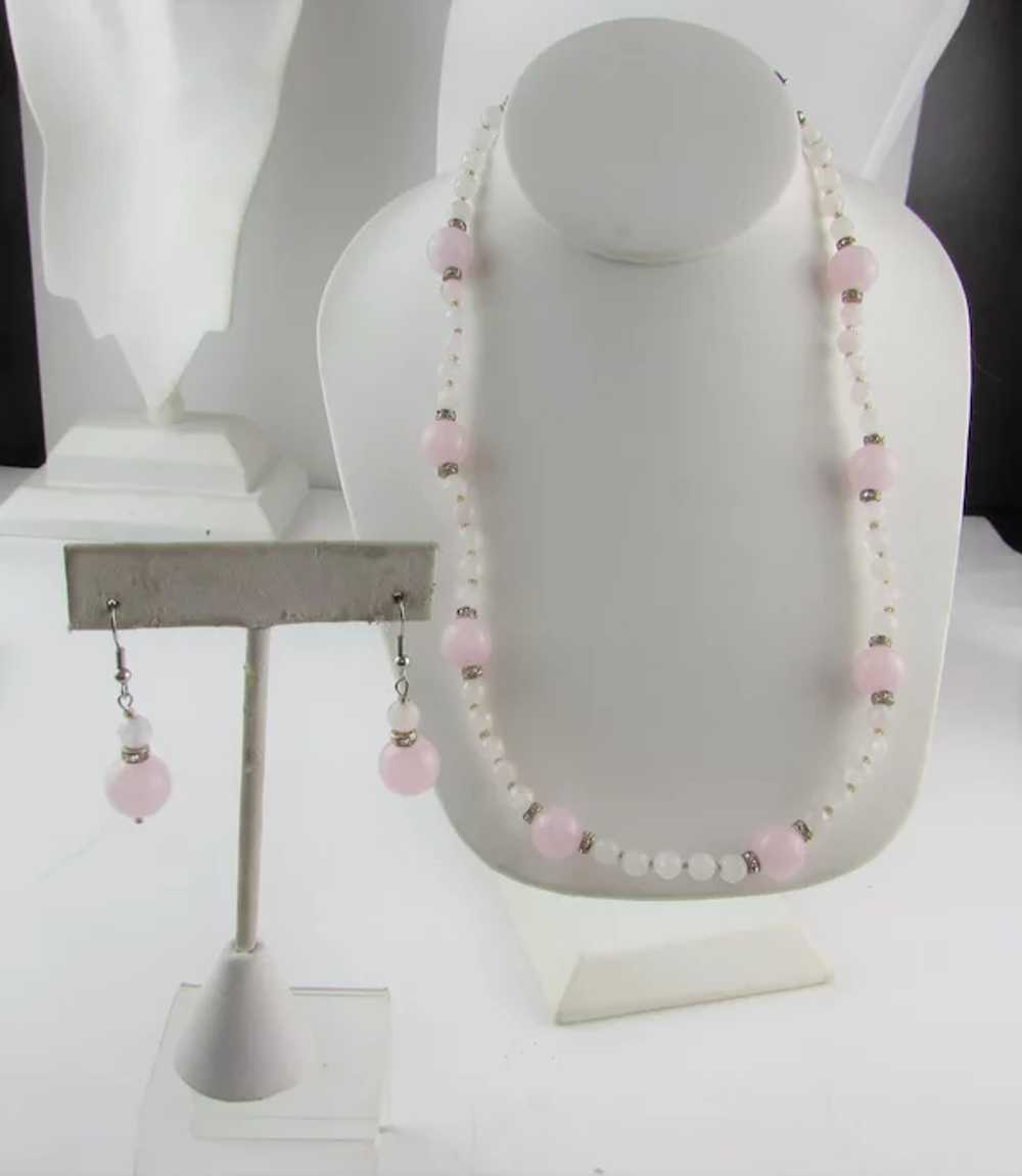 Rose Quartz Beaded Necklace and Matching Earrings… - image 2