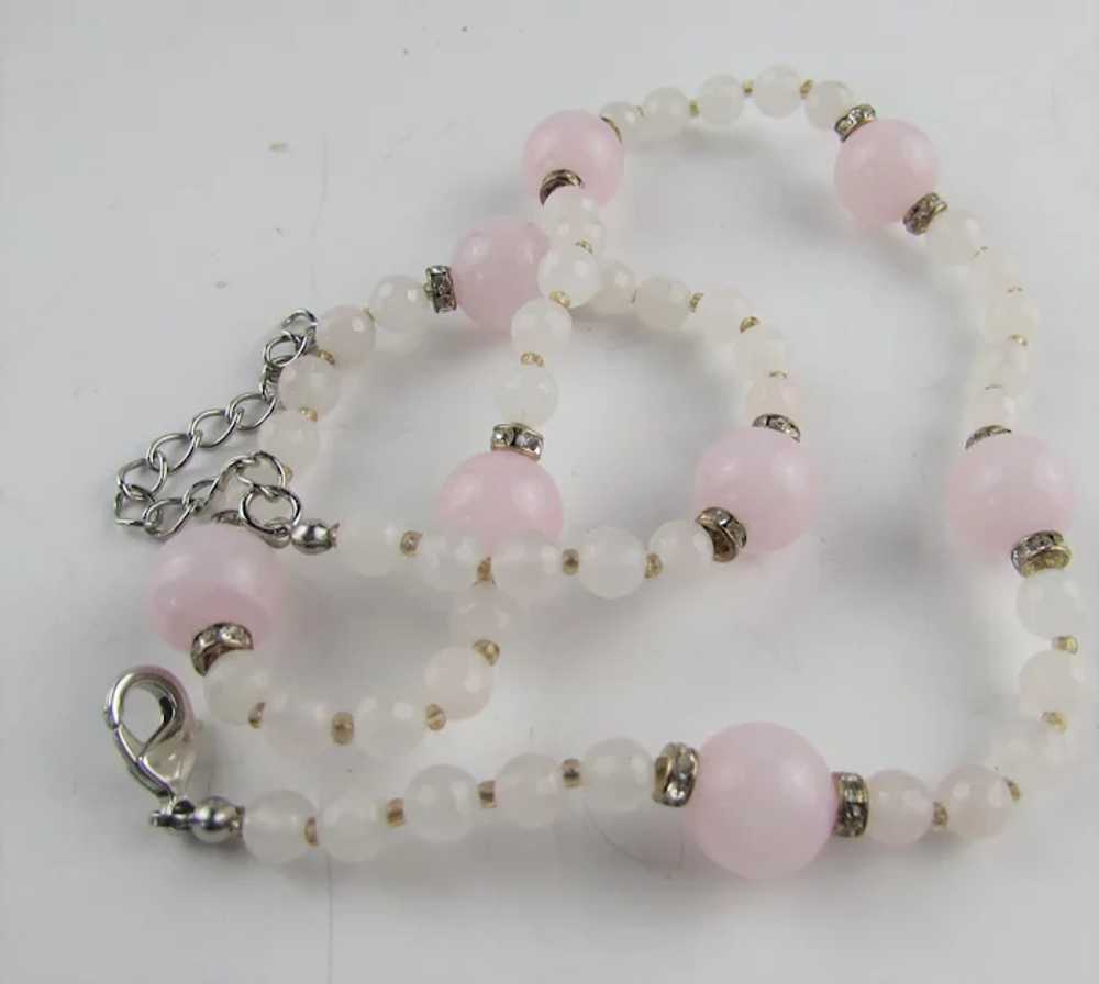 Rose Quartz Beaded Necklace and Matching Earrings… - image 3