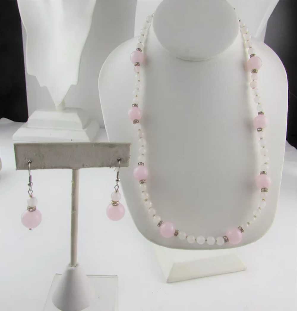Rose Quartz Beaded Necklace and Matching Earrings… - image 5
