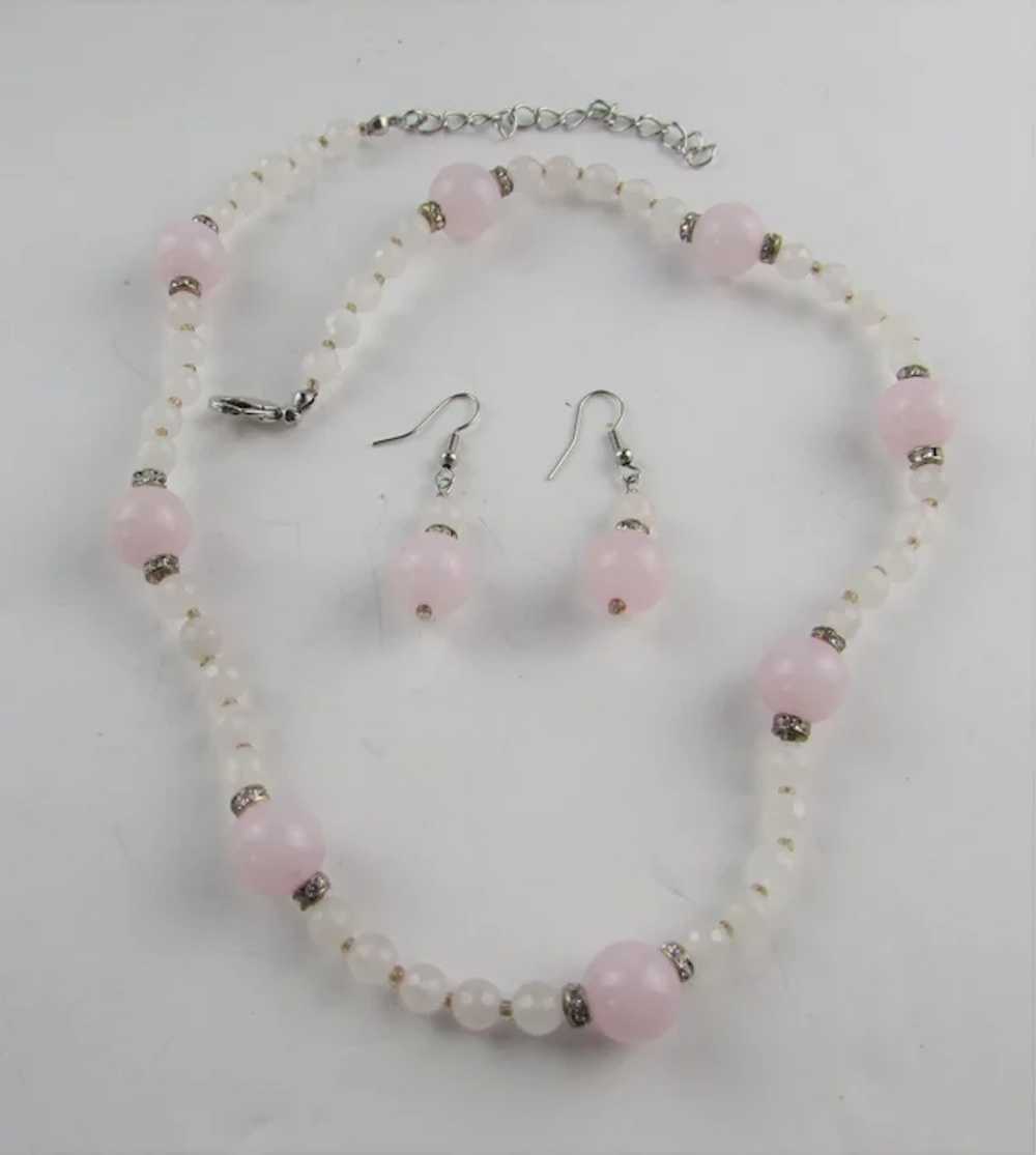 Rose Quartz Beaded Necklace and Matching Earrings… - image 6