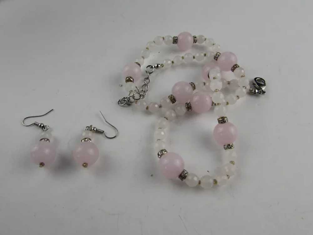 Rose Quartz Beaded Necklace and Matching Earrings… - image 8
