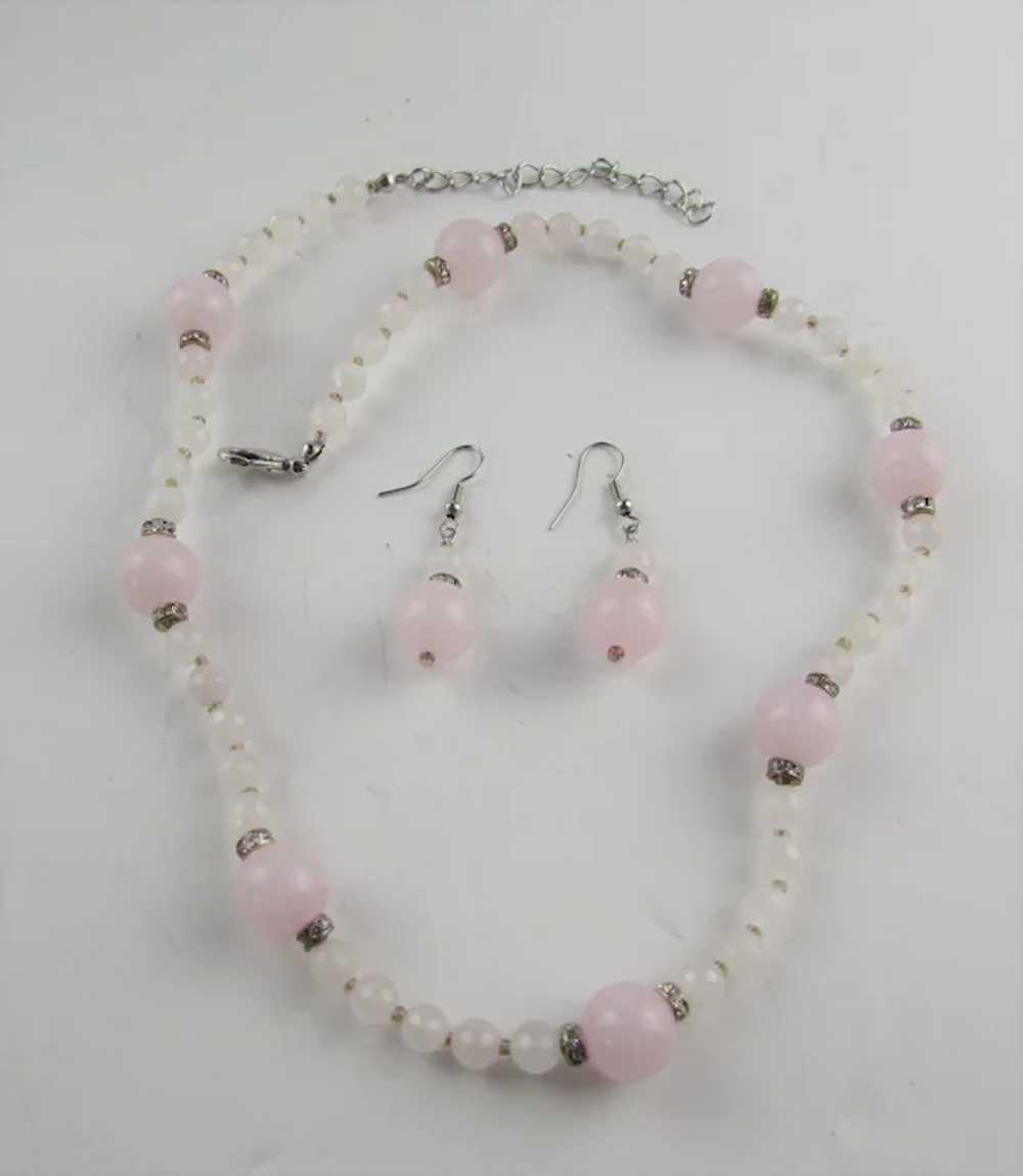 Rose Quartz Beaded Necklace and Matching Earrings… - image 9