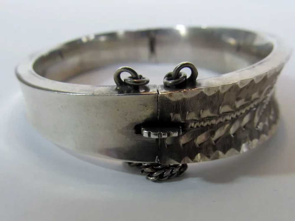 Sterling Silver Etched Bangle with Safety Chain - image 7