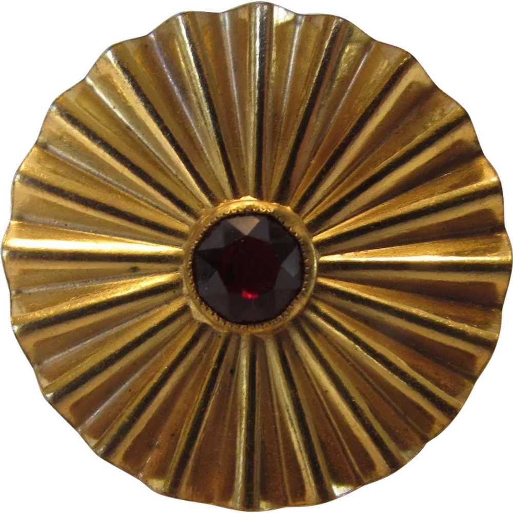 Joseff Goldtone Pin Pleated Round with Faux Garne… - image 1