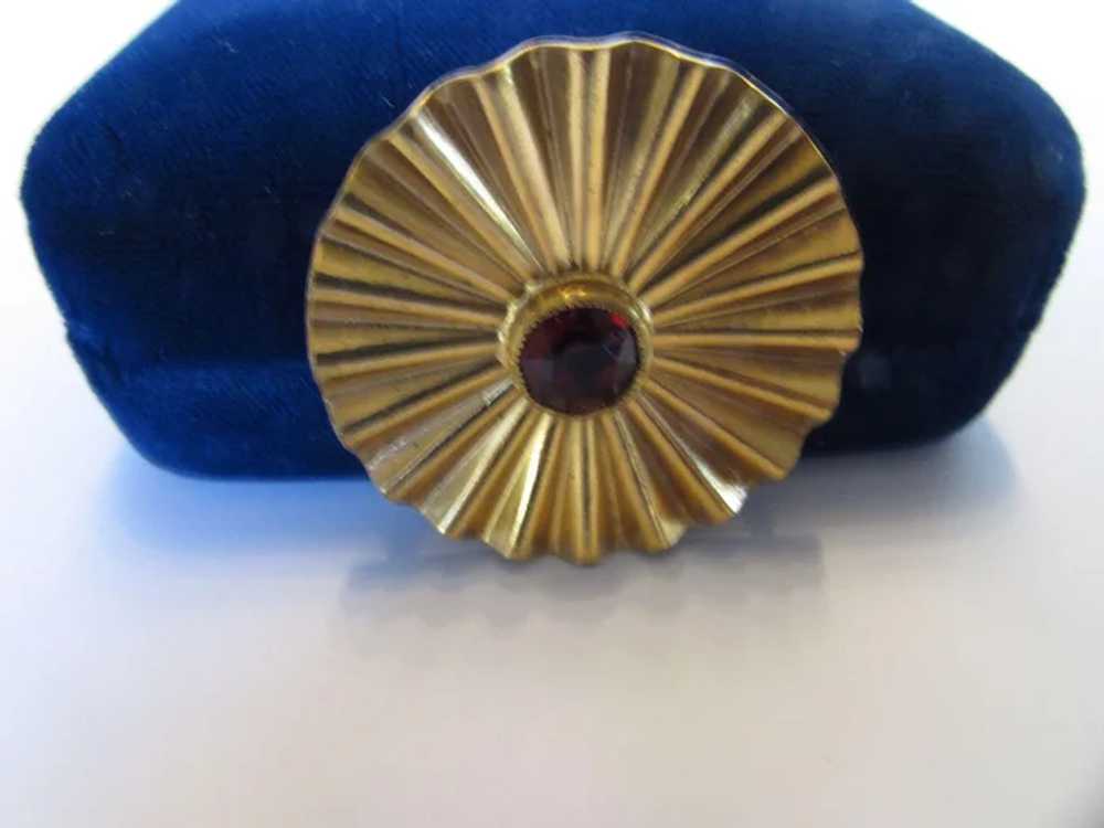 Joseff Goldtone Pin Pleated Round with Faux Garne… - image 2