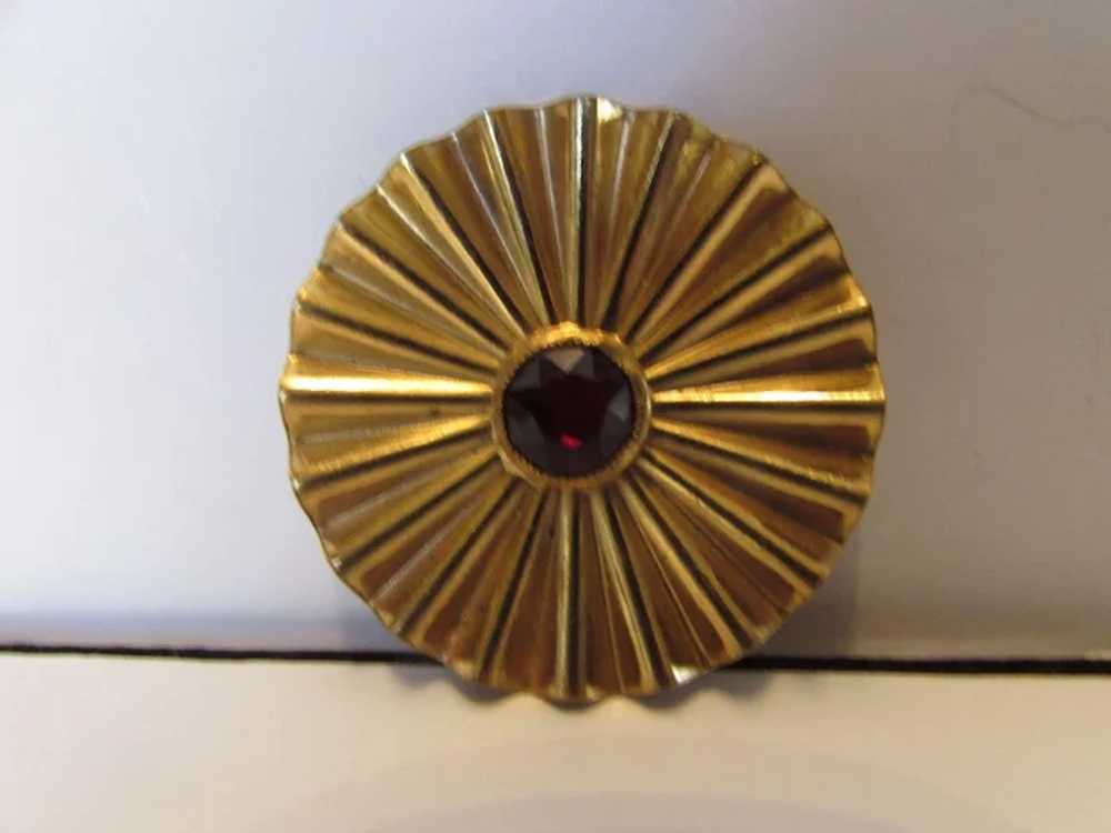 Joseff Goldtone Pin Pleated Round with Faux Garne… - image 3
