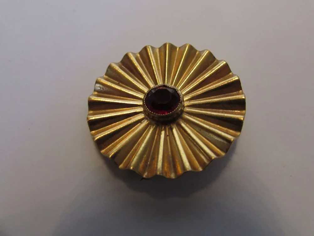 Joseff Goldtone Pin Pleated Round with Faux Garne… - image 4