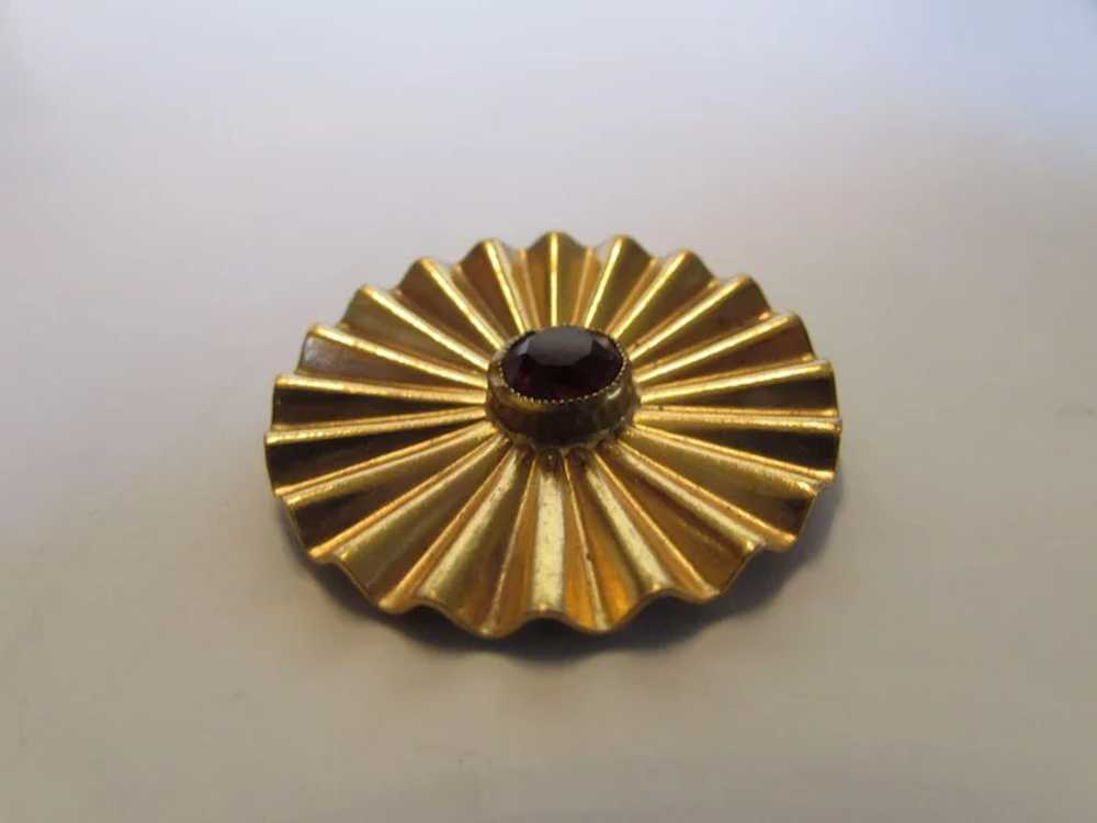 Joseff Goldtone Pin Pleated Round with Faux Garne… - image 8