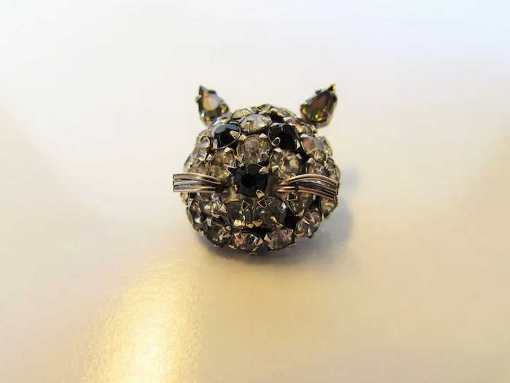 Vintage Warner Cat's Head Pin in Black and Clear … - image 2