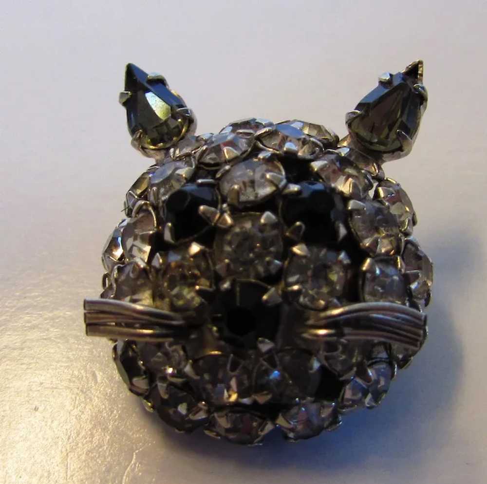 Vintage Warner Cat's Head Pin in Black and Clear … - image 6