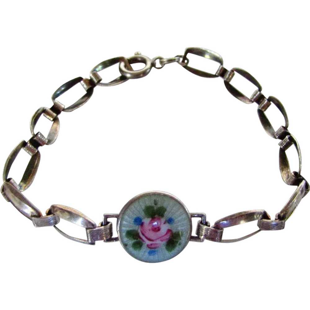 Sterling Silver Flower Enameled Center Bracelet - image 1
