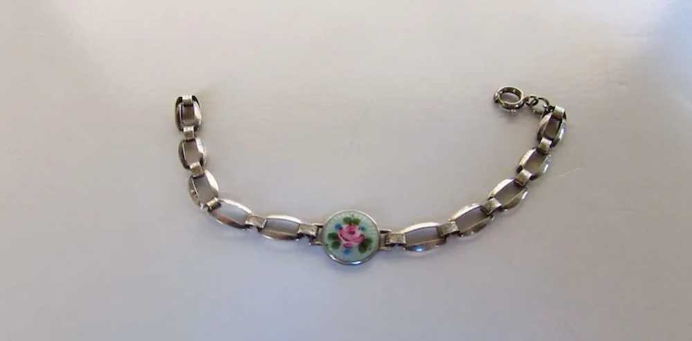 Sterling Silver Flower Enameled Center Bracelet - image 2