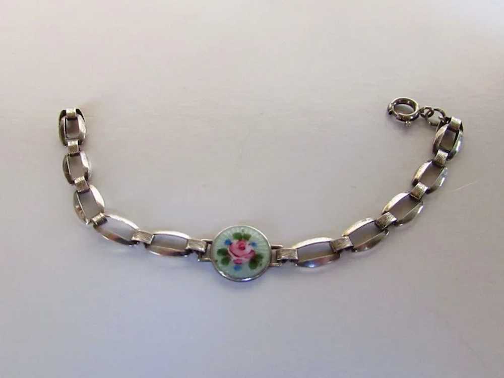 Sterling Silver Flower Enameled Center Bracelet - image 4