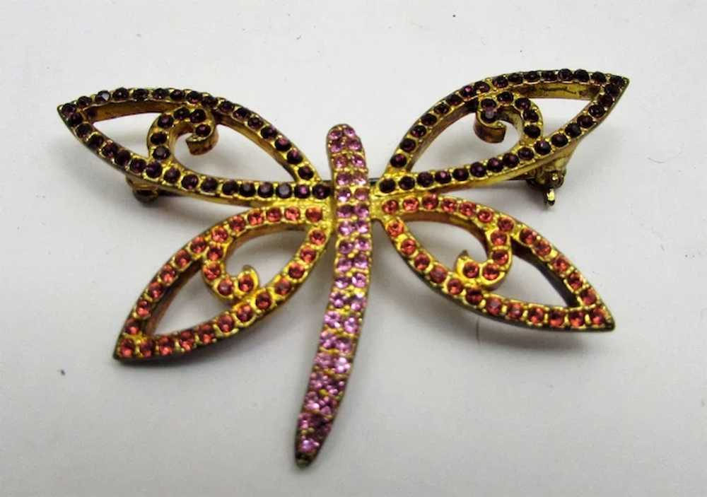 Vintage Joan Rivers Dragonfly Pin in Pink and Pur… - image 2
