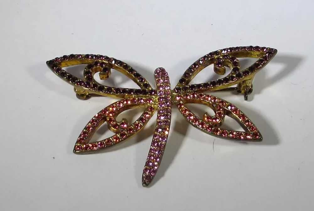 Vintage Joan Rivers Dragonfly Pin in Pink and Pur… - image 3