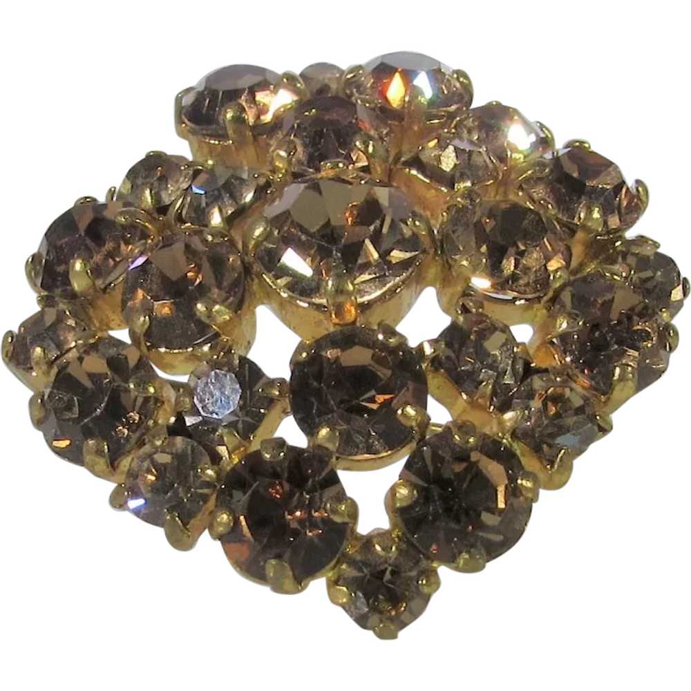 Vintage C Clasp Rhinestone Pin With Golden Aurora… - image 1