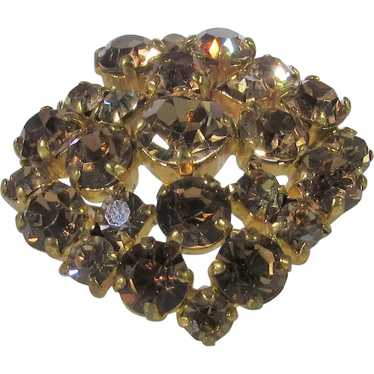 Vintage C Clasp Rhinestone Pin With Golden Aurora… - image 1