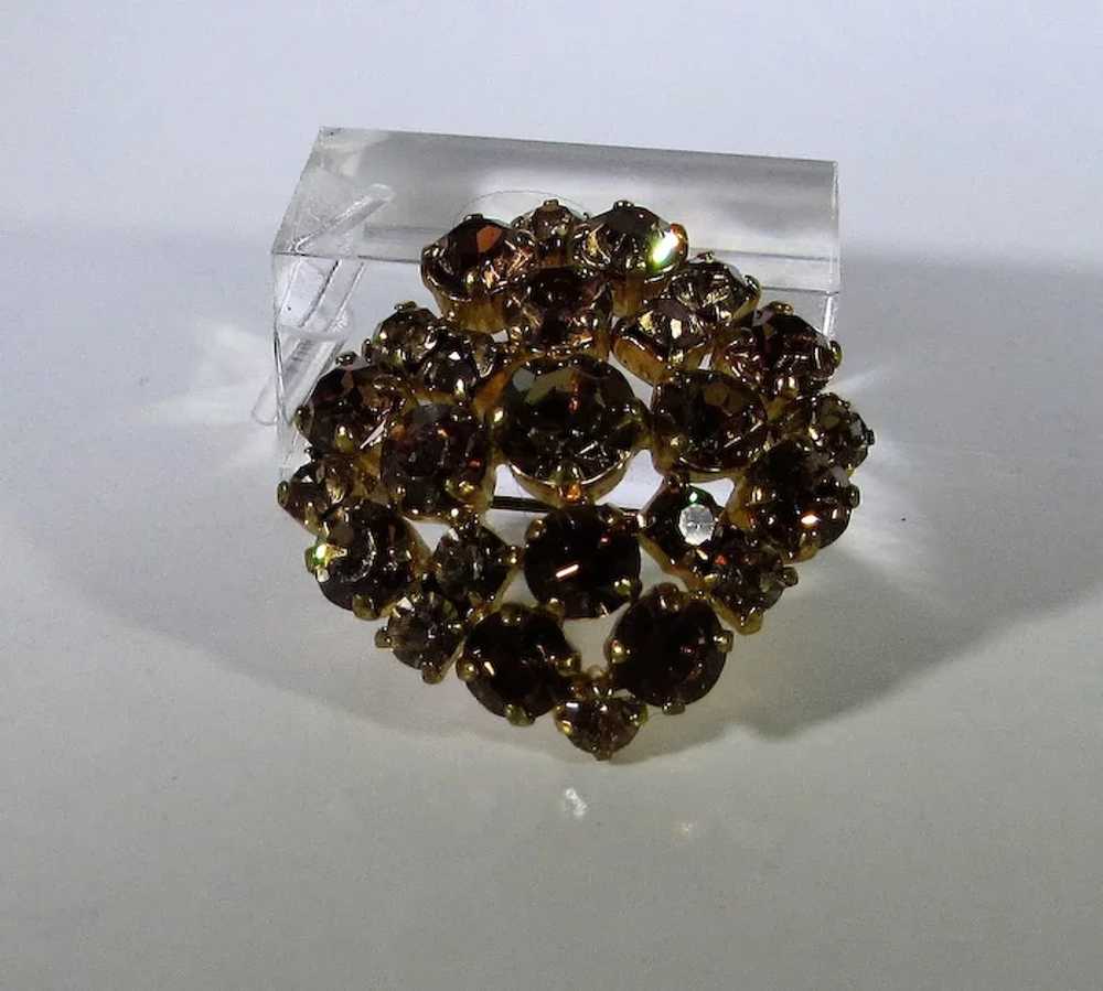 Vintage C Clasp Rhinestone Pin With Golden Aurora… - image 2