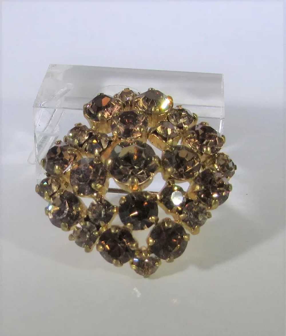 Vintage C Clasp Rhinestone Pin With Golden Aurora… - image 3