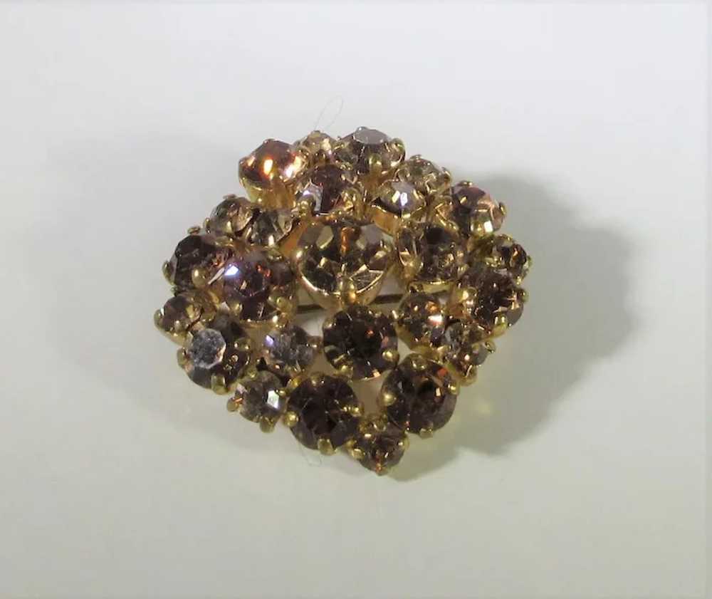 Vintage C Clasp Rhinestone Pin With Golden Aurora… - image 9