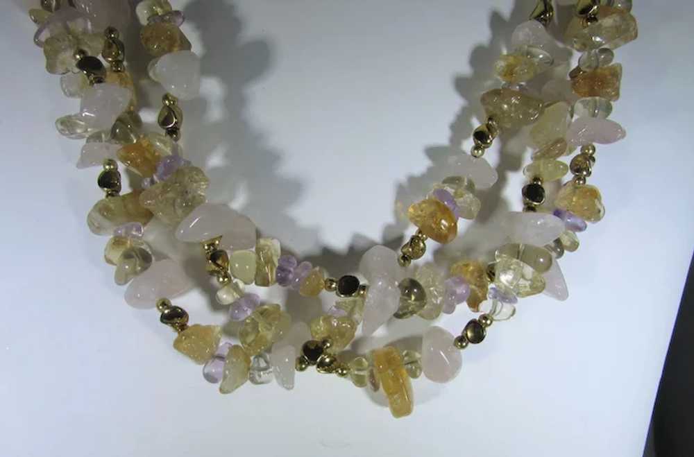 Vintage Gemstone Nugget Three Strand Necklace Fea… - image 3
