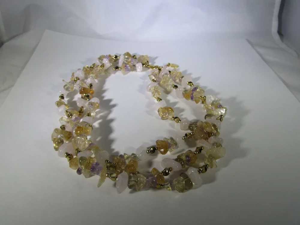Vintage Gemstone Nugget Three Strand Necklace Fea… - image 4