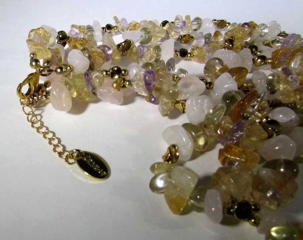 Vintage Gemstone Nugget Three Strand Necklace Fea… - image 8