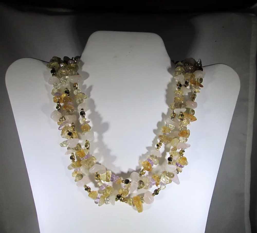 Vintage Gemstone Nugget Three Strand Necklace Fea… - image 9