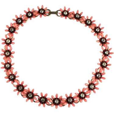 Orange Black Flowers Vintage Necklace - image 1