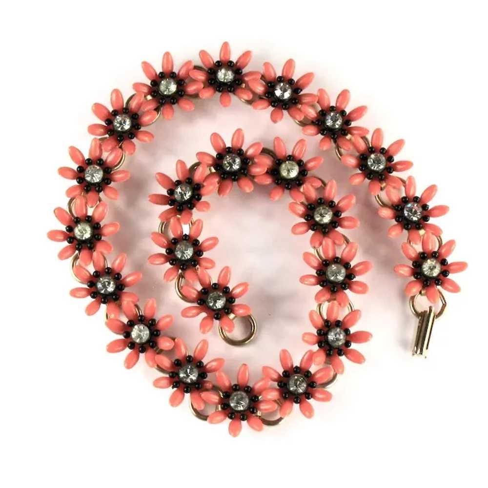 Orange Black Flowers Vintage Necklace - image 2