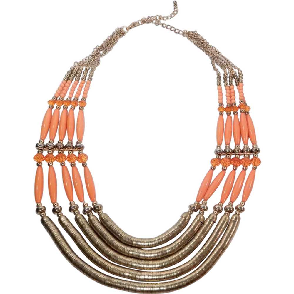 Orange Bead and Goldtone Multi-Strand Necklace - image 1