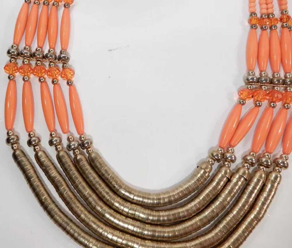 Orange Bead and Goldtone Multi-Strand Necklace - image 2