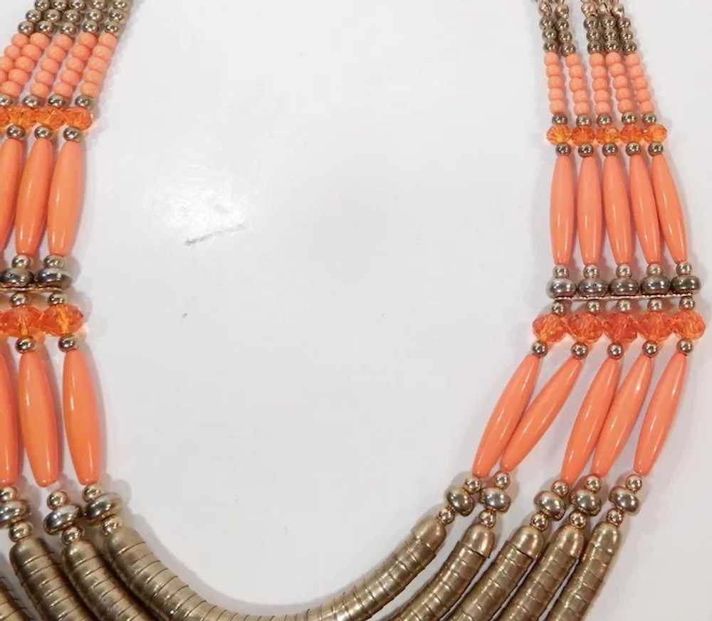 Orange Bead and Goldtone Multi-Strand Necklace - image 3