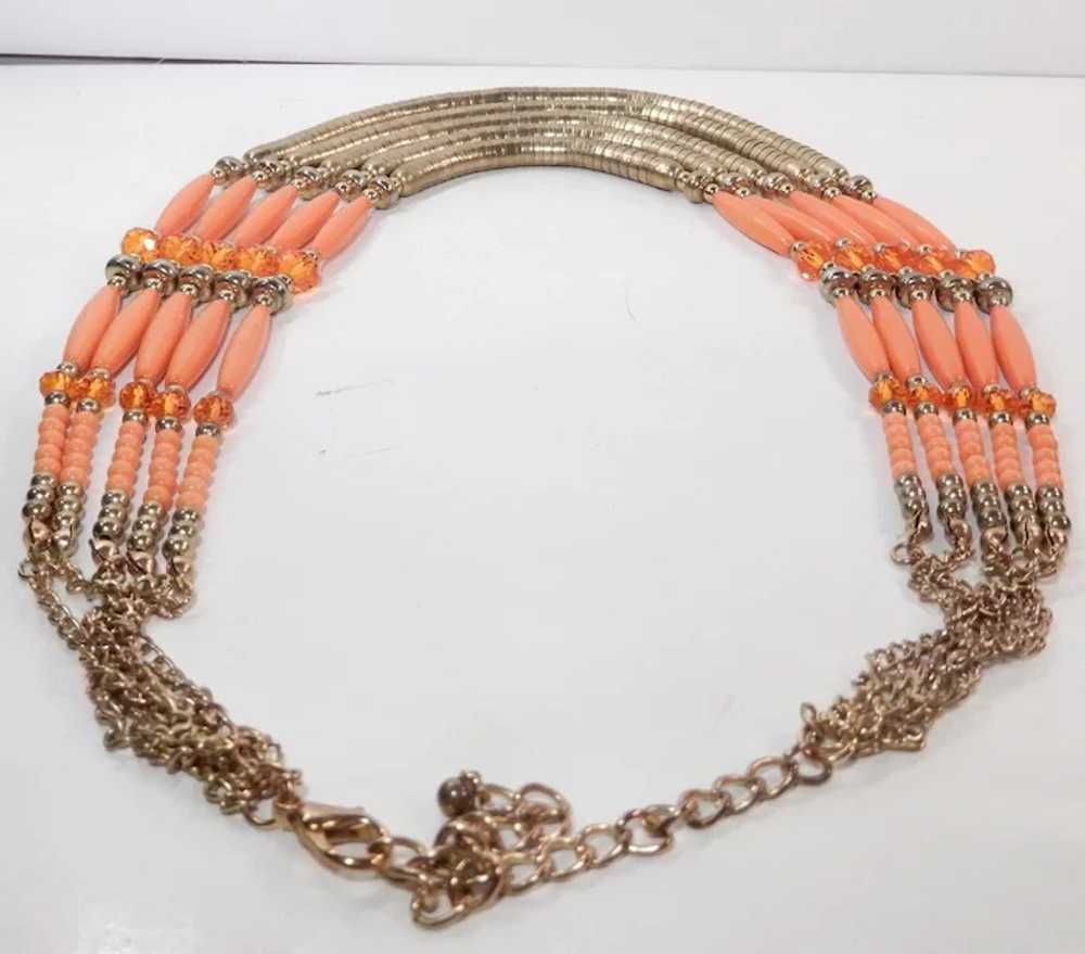 Orange Bead and Goldtone Multi-Strand Necklace - image 5