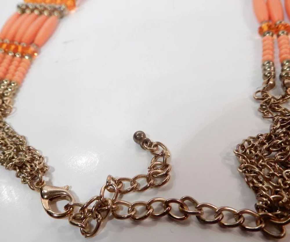 Orange Bead and Goldtone Multi-Strand Necklace - image 6