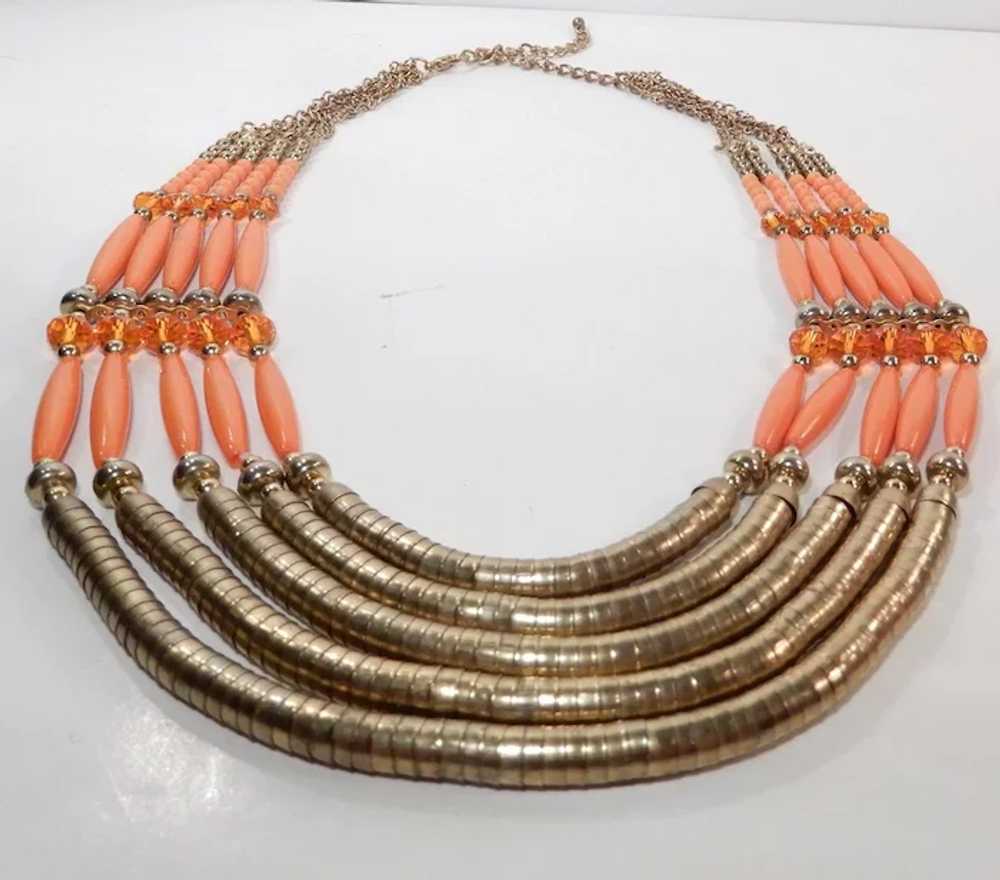 Orange Bead and Goldtone Multi-Strand Necklace - image 7