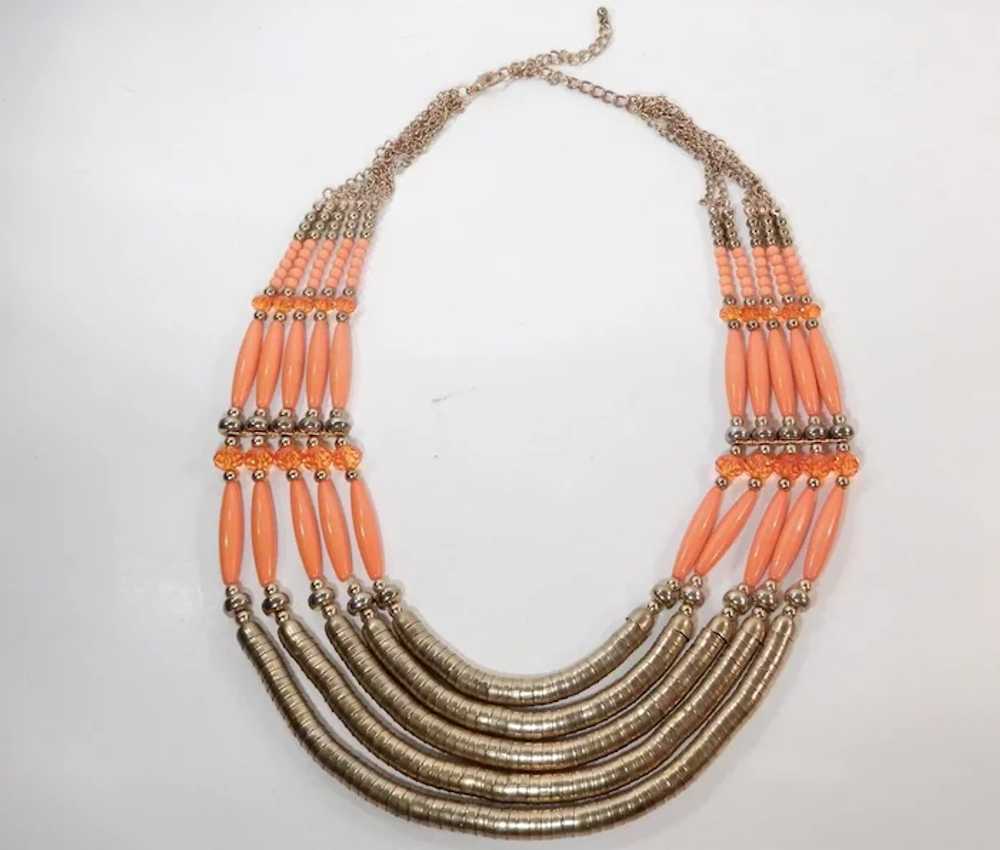 Orange Bead and Goldtone Multi-Strand Necklace - image 8