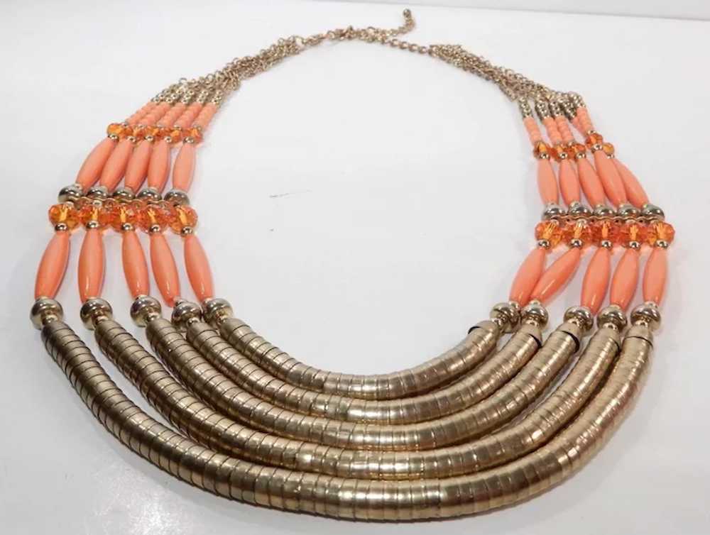 Orange Bead and Goldtone Multi-Strand Necklace - image 9