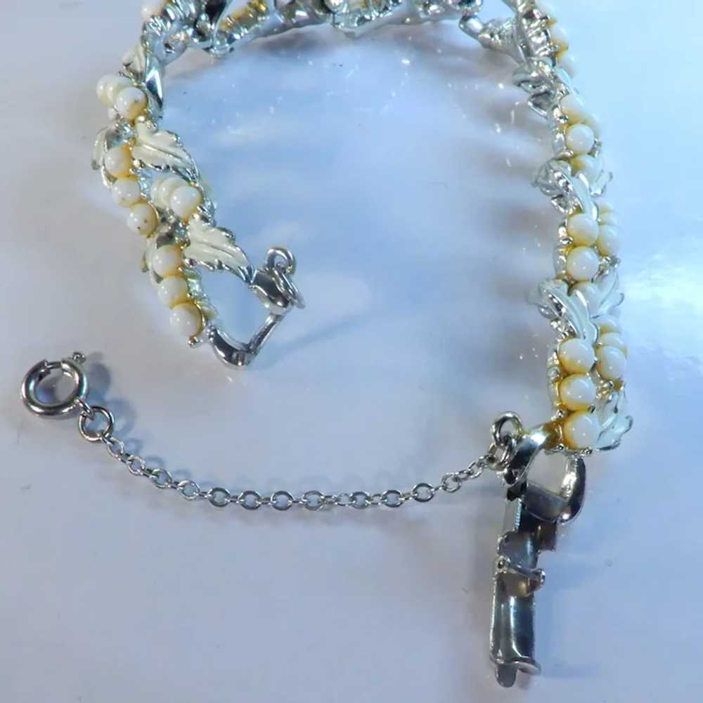 Silver Tone White Enamel and Bead Link Bracelet - image 11
