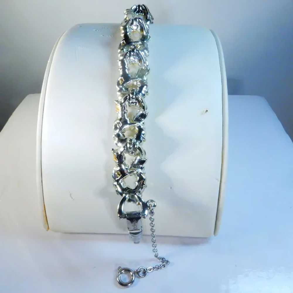 Silver Tone White Enamel and Bead Link Bracelet - image 3