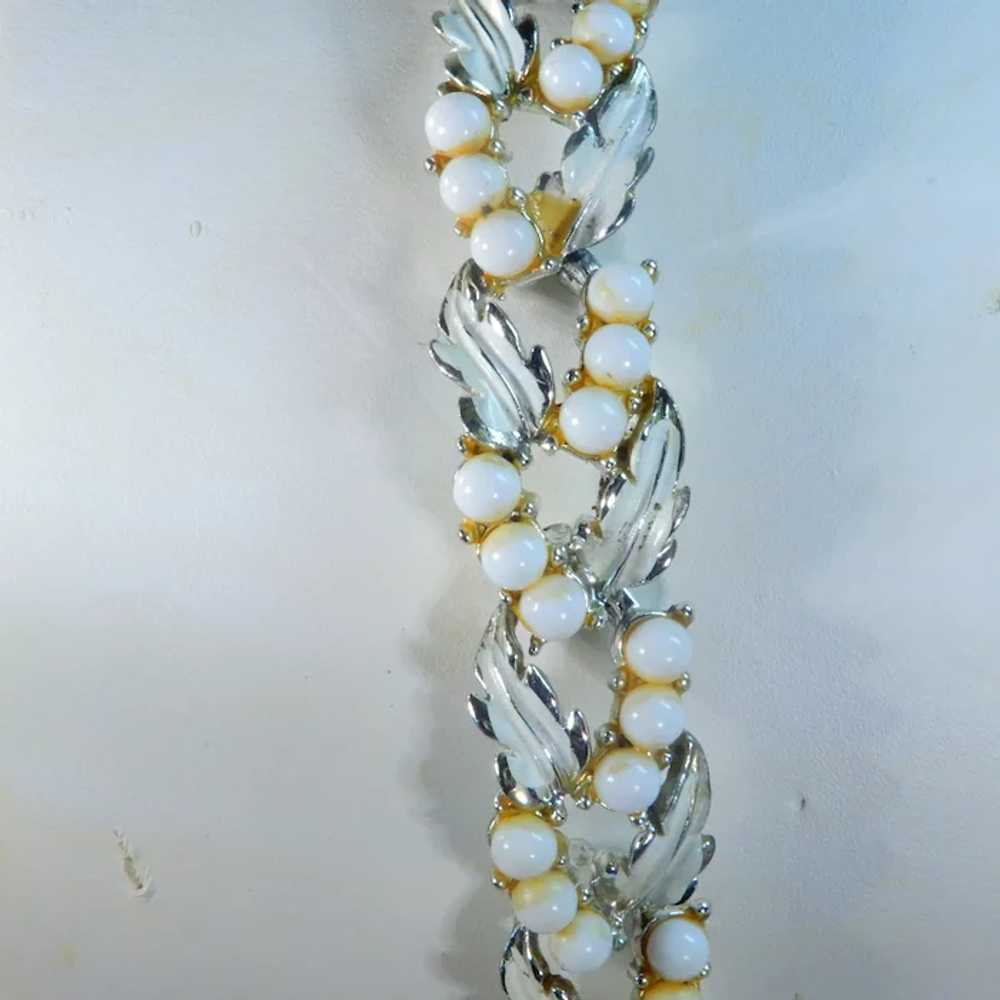 Silver Tone White Enamel and Bead Link Bracelet - image 4