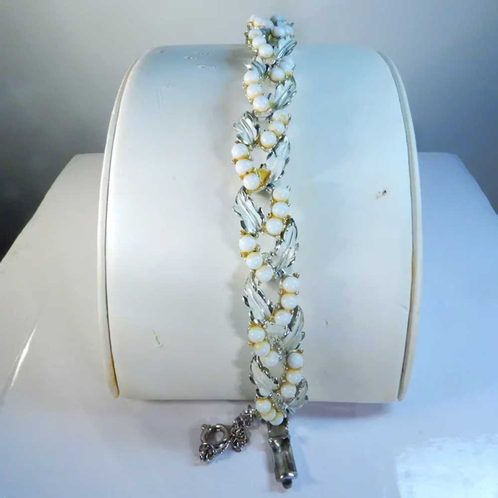 Silver Tone White Enamel and Bead Link Bracelet - image 5