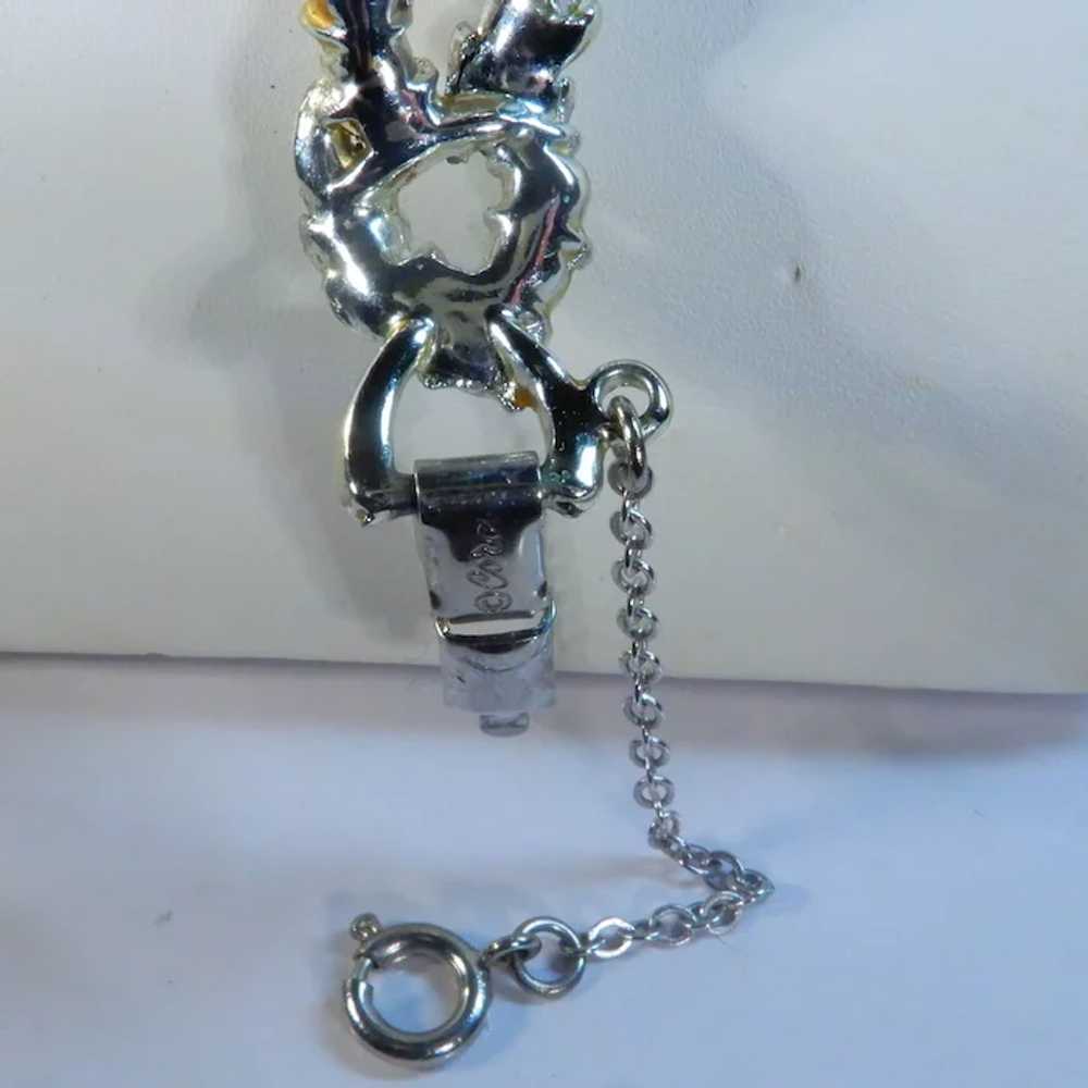 Silver Tone White Enamel and Bead Link Bracelet - image 6