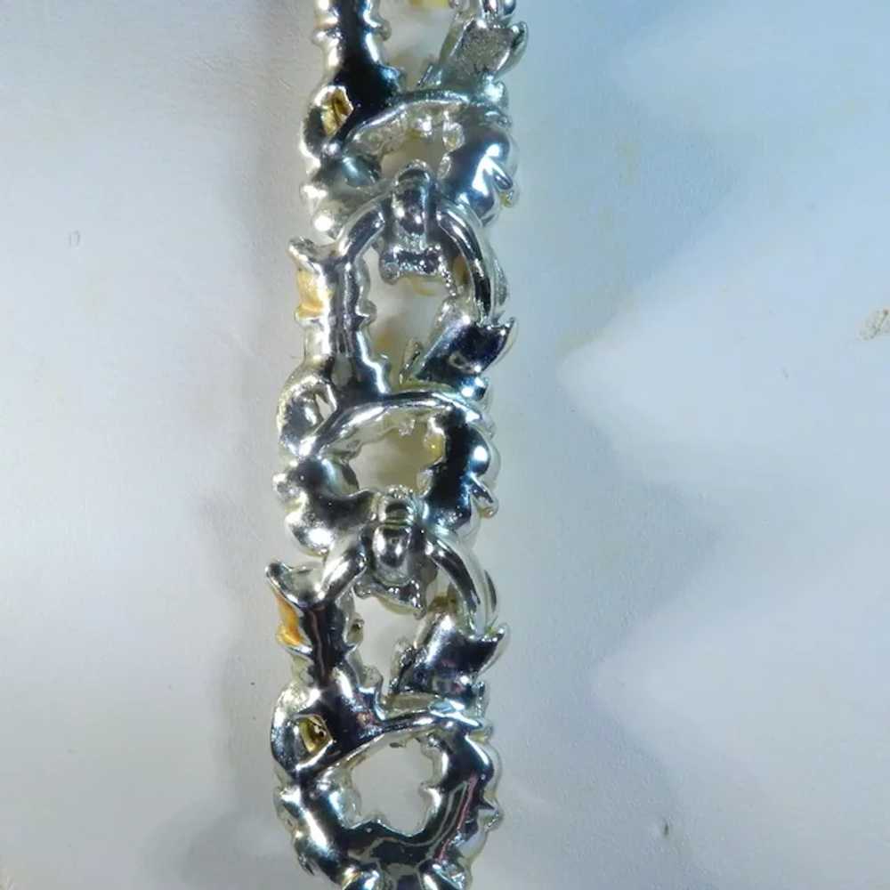 Silver Tone White Enamel and Bead Link Bracelet - image 7