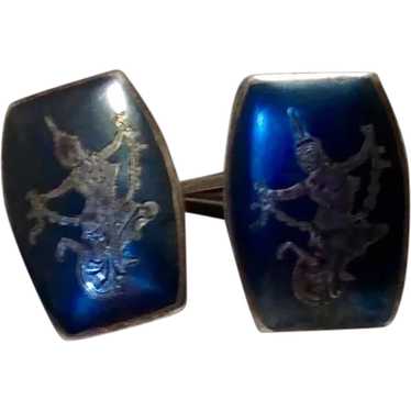 Siam Sterling Black Enameled Niello Cufflinks