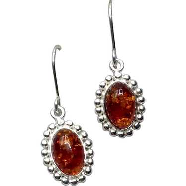 Sterling Natural Baltic Amber Dangle Earrings NOS - image 1