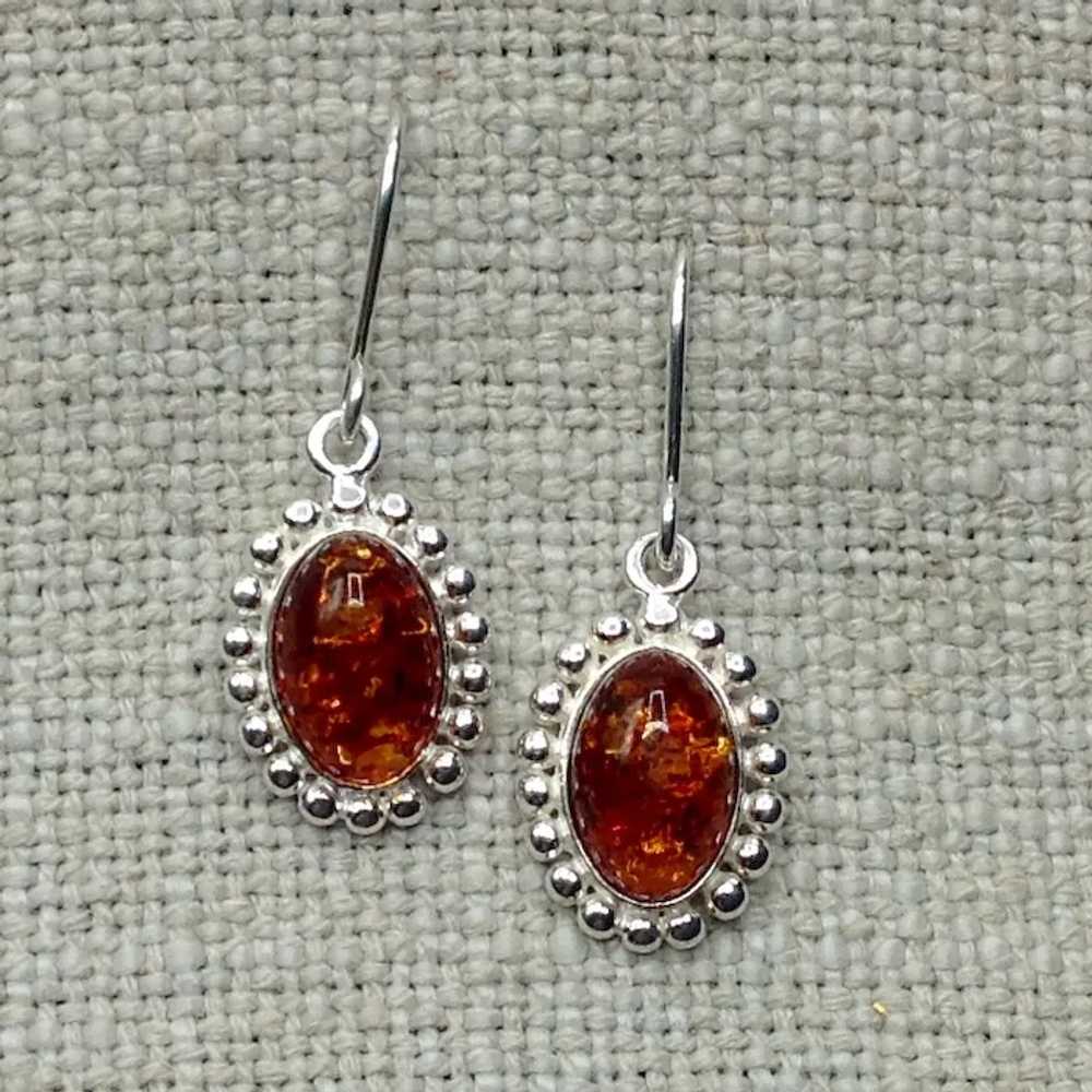Sterling Natural Baltic Amber Dangle Earrings NOS - image 2